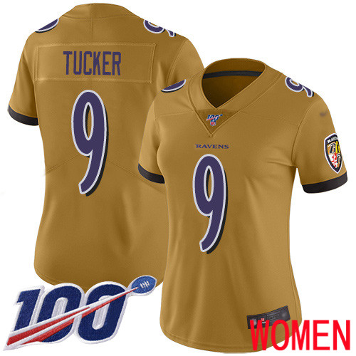 Baltimore Ravens Limited Gold Women Justin Tucker Jersey NFL Football #9 100th Season Inverted Legend->baltimore ravens->NFL Jersey